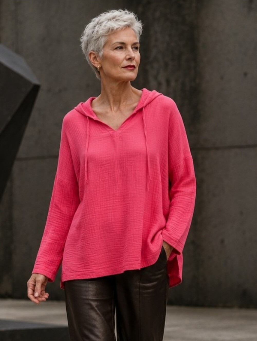 Loft Hoodie 100% Cotton Coral Pink Pullover Top Long Sleeve Size XL